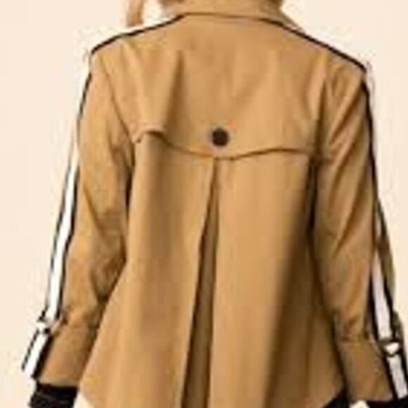 Crown & Ivy Short Trench Coat Double Breasted Striped Sleeves Water Resistant - Picture 3 of 13